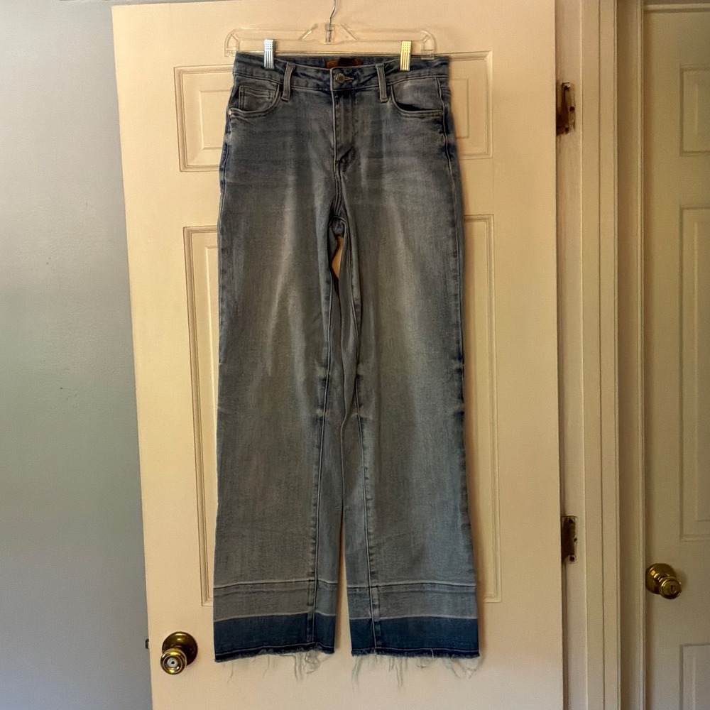 Judy Blue High Waist Wide Leg Jeans JB88935 Light Wash Denim Raw Hem Size 5 27